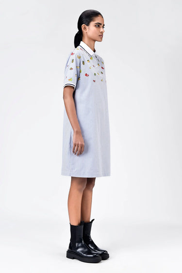 Cotton Polo Dress with Fruit Motif Embroidery - Genes Lecoanet Hemant
