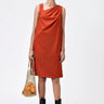 Cotton Poplin A-Line Dress with Asymmetric Neck-Coral Orange - Genes Lecoanet Hemant