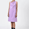 Cotton Poplin A-Line Dress with Asymmetric Neck-Lavender - Genes Lecoanet Hemant