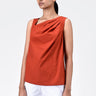 Cotton Poplin A-Line Sleeveless Top with Asymmetric Neck Coral Orange - Genes Lecoanet Hemant