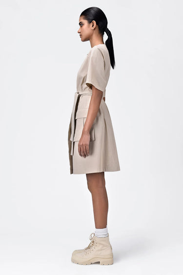 Cotton Poplin Easy Fit Dress With Pleated Flap Pocket - Genes Lecoanet Hemant