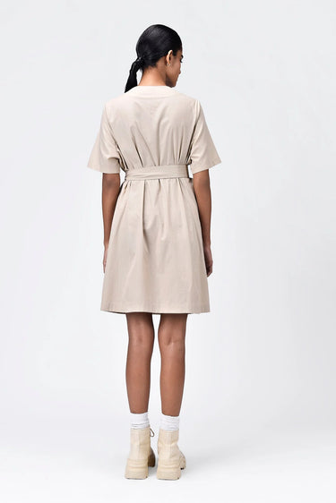 Cotton Poplin Easy Fit Dress With Pleated Flap Pocket - Genes Lecoanet Hemant