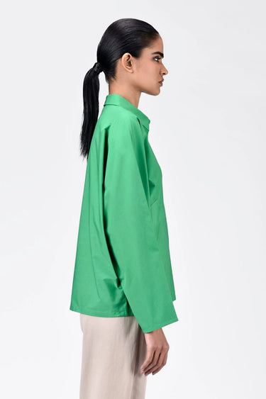Cotton Poplin Oversized Shirt with Batwing Sleeves Spring Green - Genes Lecoanet Hemant