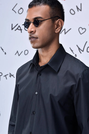 Cotton Poplin Regular Fit Shirt- Black - Genes Online Store