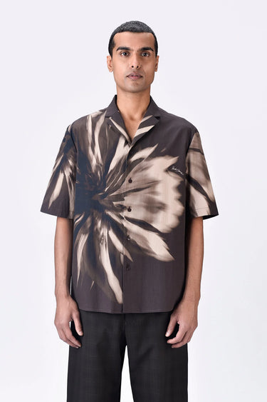 Cotton Poplin Shirt with UV Flower Print - Chocolate brown - Genes Lecoanet Hemant