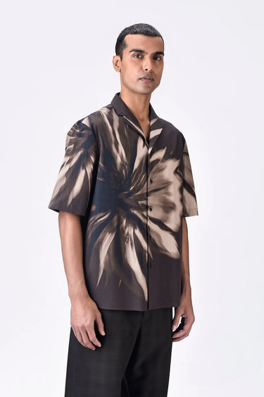 Cotton Poplin Shirt with UV Flower Print - Chocolate brown - Genes Lecoanet Hemant