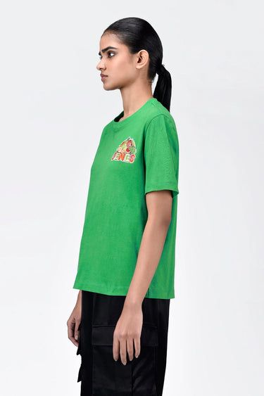 Cotton T-Shirt With Fruit Basket Embroidery-Spring Green - Genes Lecoanet Hemant
