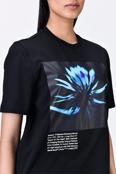Cotton T-Shirt with UV Flower Sticker -Black - Genes Lecoanet Hemant