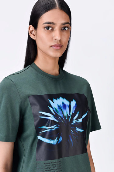 Cotton T-Shirt with UV Flower Sticker -Pine Green - Genes Lecoanet Hemant
