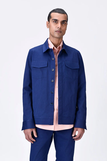 Cotton Twill Denim Jacket - Navy Blue - Genes Lecoanet Hemant