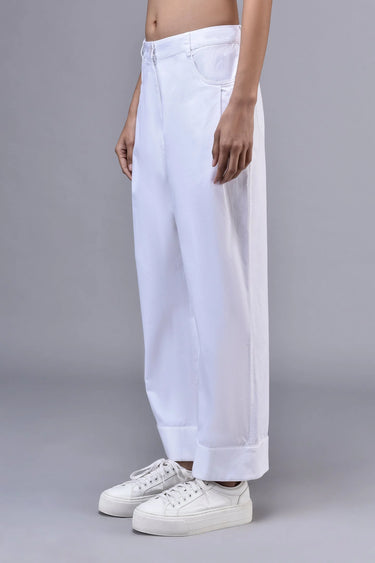 Cotton Twill Relax Fit Trousers- White - Genes Online Store