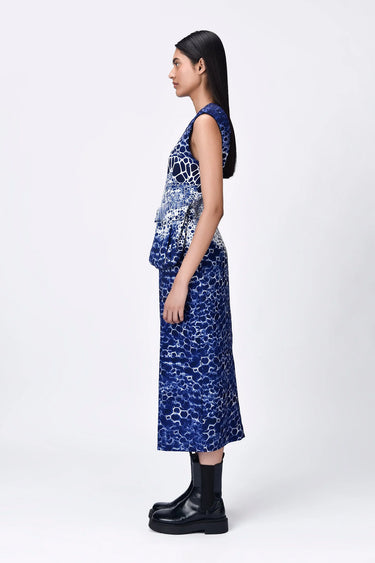 Crepe Microcell Print Dress - Navy Blue - Genes Lecoanet Hemant