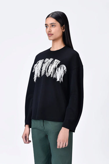 Crepe Sweatshirt with Typography Embroidery