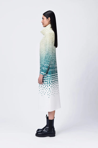 Crepe Turtle Neck Dress with Cell Degrade Print - Genes Lecoanet Hemant