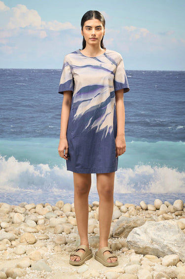 Navy shift dress for women with relaxed fit and straight silhouette