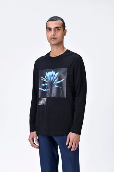 Crew Neck T-Shirt with UV Flower Sticker - Genes Lecoanet Hemant