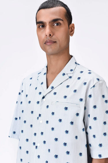 Cuban Collar Shirt with UV Flower Print - Genes Lecoanet Hemant