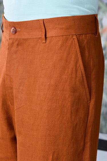 Dark Camel Linen Trousers - Genes Online Store