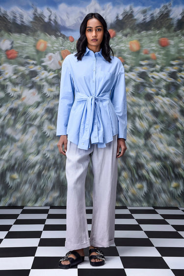 Deconstructed Regular Fit Shirt - Light Blue - Genes Online Store