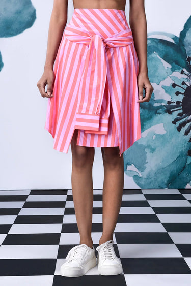 Deconstructed Stripe Skirt- Pink Coral - Genes Online Store