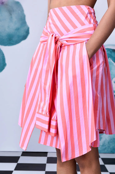 Deconstructed Stripe Skirt- Pink Coral - Genes Online Store