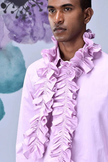Detachable Ruffle Collar Regular Fit Shirt- Smoothie Pink - Genes Online Store