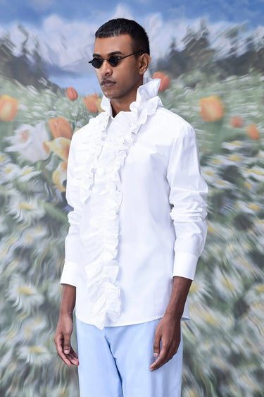 Detachable Ruffle Collar Regular Fit Shirt- White - Genes Online Store