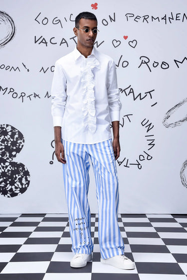 Detachable Ruffle Placket Regular Fit Shirt -White - Genes Online Store