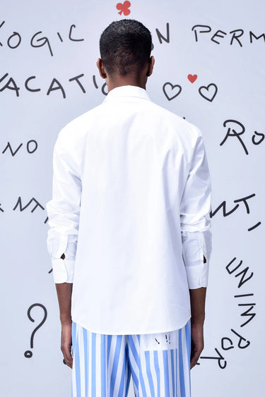 Detachable Ruffle Placket Regular Fit Shirt -White - Genes Online Store
