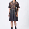 Dot Check Cotton Shirt Dress with Belt- Chocolate Brown - Genes Lecoanet Hemant