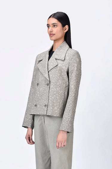 Double-Breasted Cotton Cropped Jacket