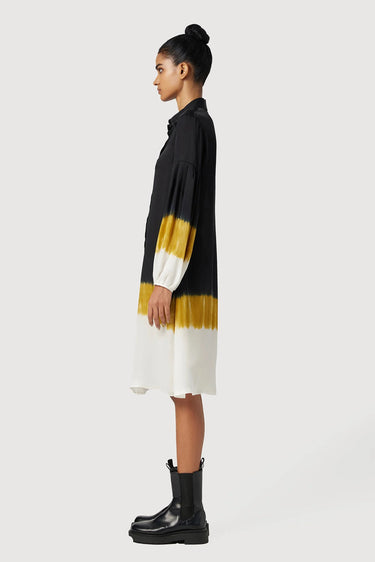 Easy Fit Band Collar Shirt-Dress with Pleated Sleeves - Genes Lecoanet Hemant