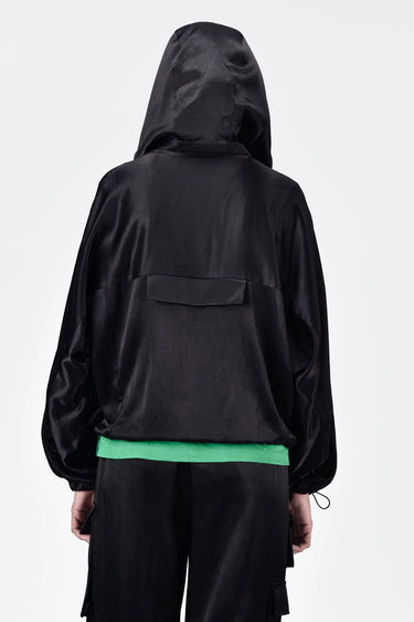 Easy Fit Black Hoodie with Adjustable Waist and Flap Pocket