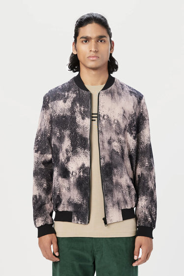 Easy Fit Bomber Jacket with Front Zipper Detail and All-Over Textured Print - Genes Lecoanet Hemant
