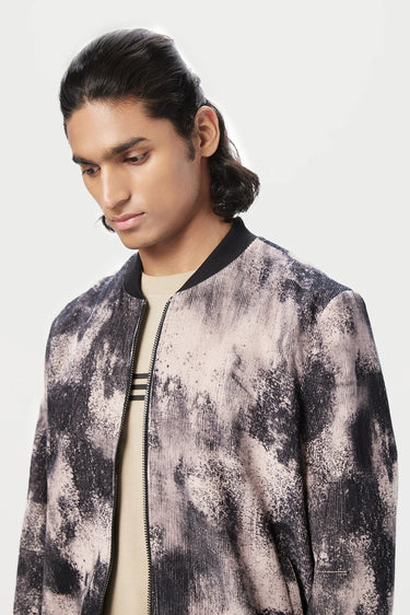Easy Fit Bomber Jacket with Front Zipper Detail and All-Over Textured Print - Genes Lecoanet Hemant