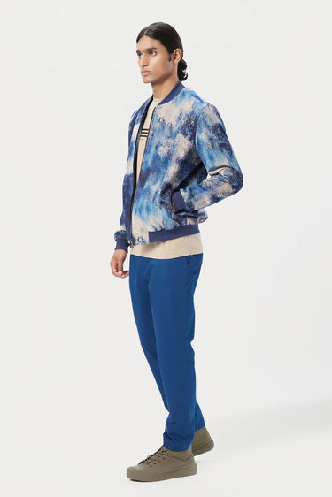 Easy Fit Bomber Jacket with Front Zipper Detail and All-Over Textured Print - Genes Lecoanet Hemant
