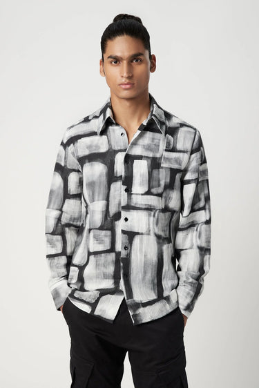Easy Fit Button-Up Shirt in an All-Over Abstract Check Print - Genes Lecoanet Hemant