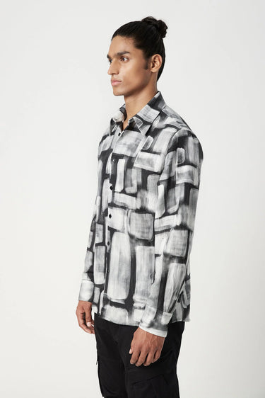 Easy Fit Button-Up Shirt in an All-Over Abstract Check Print - Genes Lecoanet Hemant