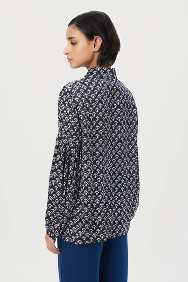 Easy Fit Button-Up Shirt with All-Over Scallops Print - Genes Lecoanet Hemant
