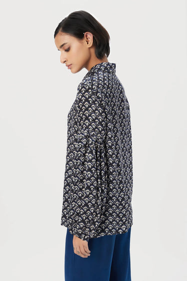 Easy Fit Button-Up Shirt with All-Over Scallops Print - Genes Lecoanet Hemant