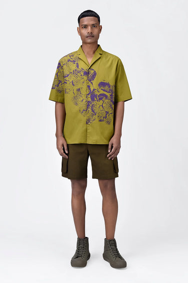 Easy Fit Cotton Poplin Shirt with Sailor Collar and Orchid Print