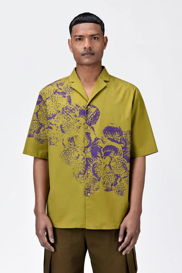 Easy Fit Cotton Poplin Shirt with Sailor Collar and Orchid Print