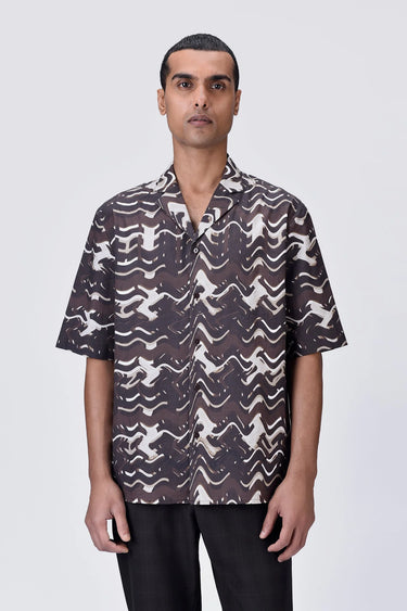 Easy Fit Cuban Collar Half Sleeve Shirt Choclate Brown - Genes Lecoanet Hemant