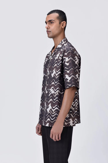 Easy Fit Cuban Collar Half Sleeve Shirt Choclate Brown - Genes Lecoanet Hemant