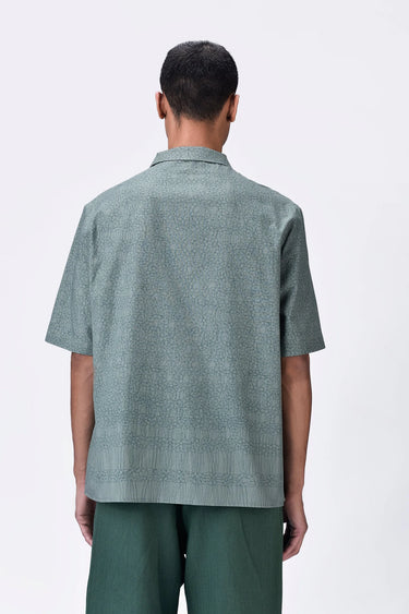 Easy Fit Cuban Collar Shirt with Cell Chain Print