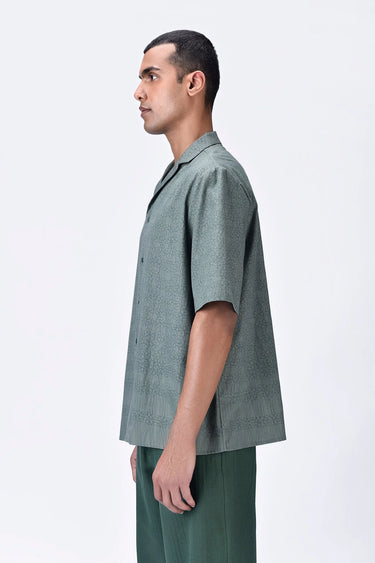 Easy Fit Cuban Collar Shirt with Cell Chain Print