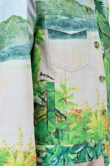Easy Fit Denim-Style Jacket with Pixelated Landscape Print