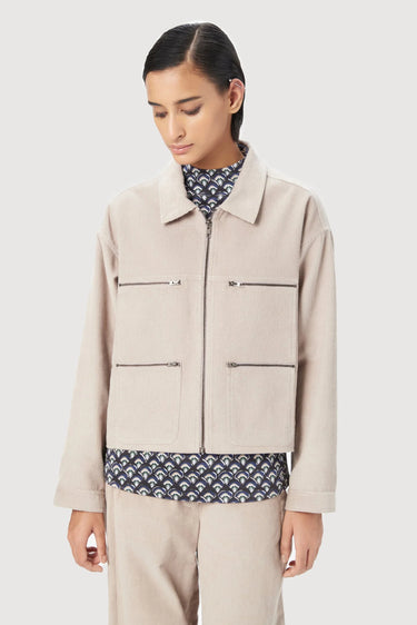 Easy Fit Jacket with Double Stitch Construction -Mastic - Genes Lecoanet Hemant
