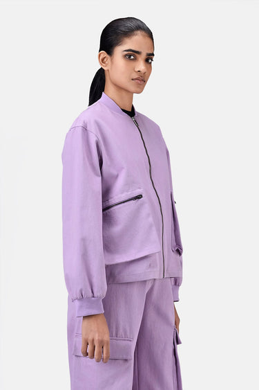 Easy Fit Lavender Cotton Drill Bomber Jacket with Drop Shoulders