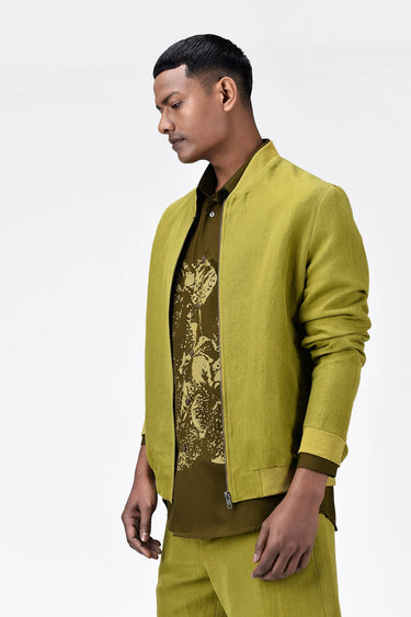 Easy Fit Linen Herringbone Bomber with Back Logo